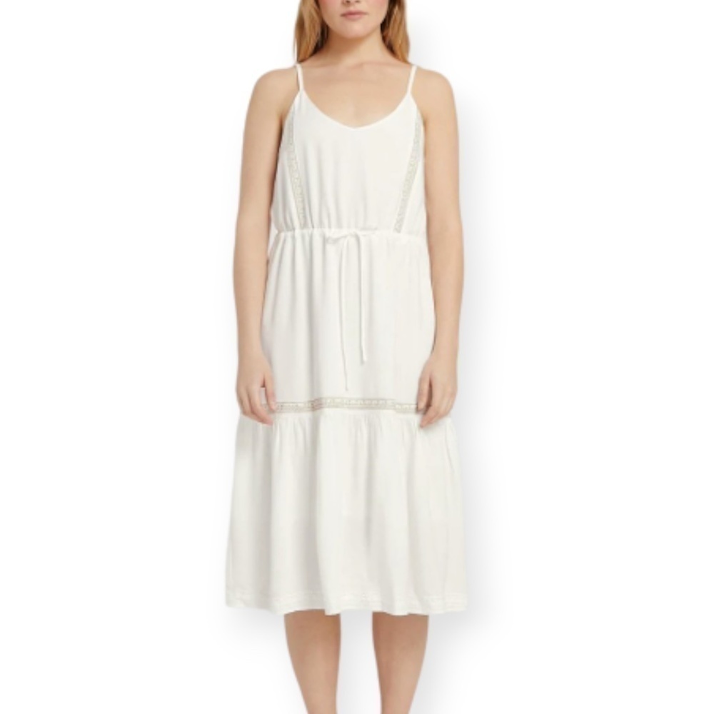 Frank and Oak White Embroidered Cami Midi Linen Blend Dress SZ Small - Picture 4 of 14